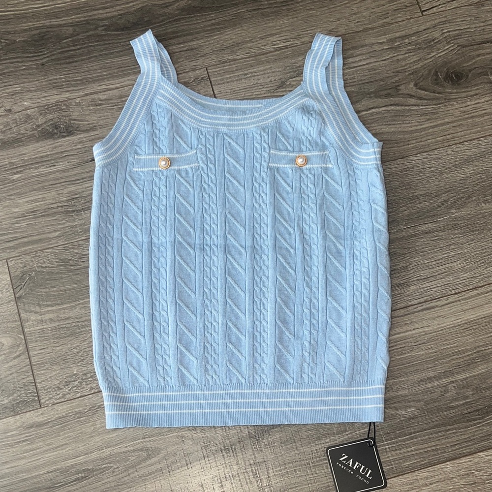 Zaful Sky Blue Cable Knit Tank